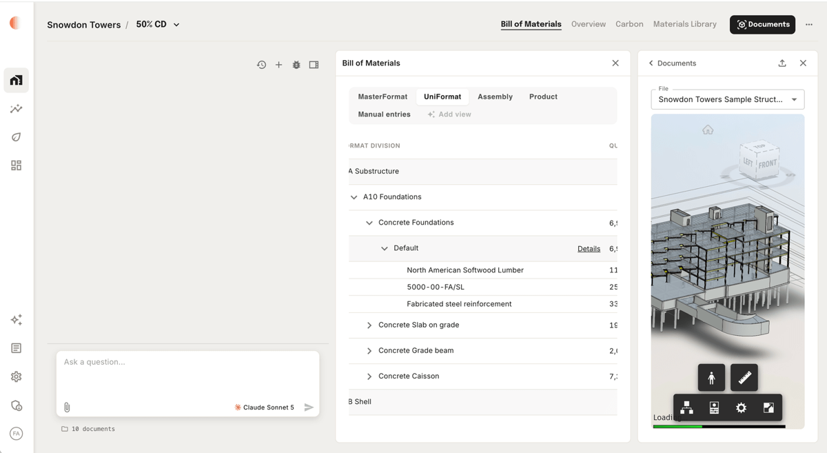The Bill of Materials tree expanded to a configuration, showing its material layers and a Details link