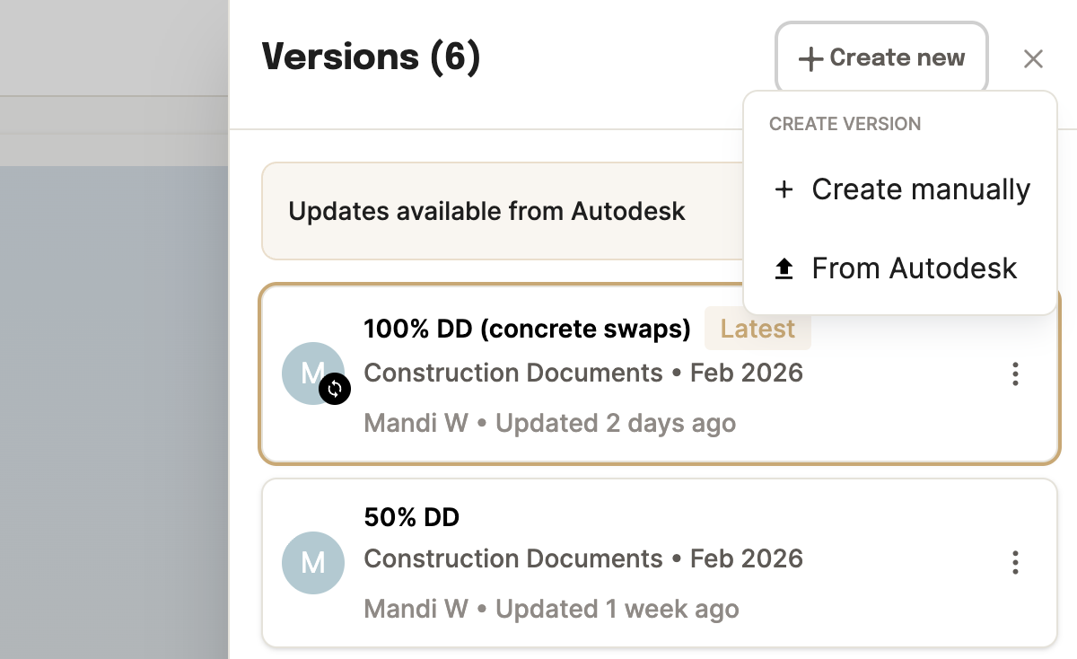 Creating a project version in Tangible