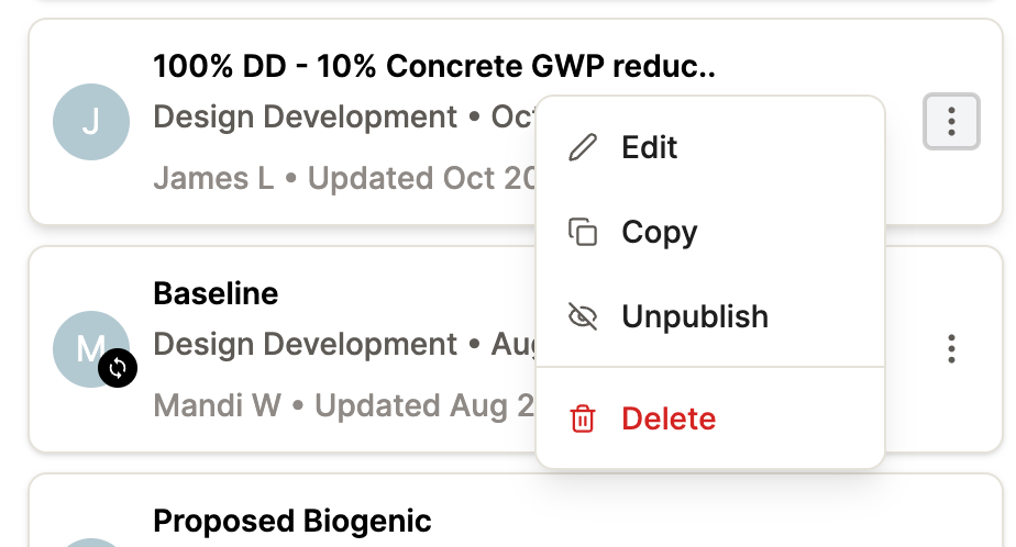 Publish and unpublish controls for projects and versions in Tangible