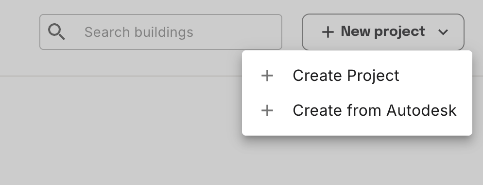 New Project dropdown showing Create from Autodesk option