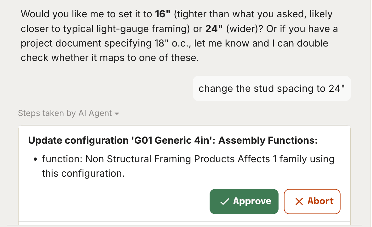Asking the agent to change a design assumption
